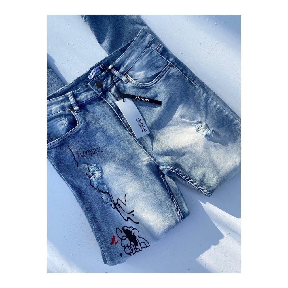 Revamped High Rise Jeans Skinny Distressed Painted